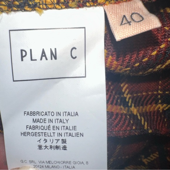 Plan C NWT V Neck Midi Dress Wool Tartan Check Rust Yellow IT 40/US 6 - Picture 11 of 12